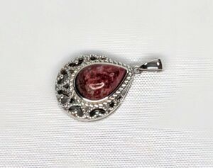 14 x 10 mm Pear Shape Cabachon Pink Thulite Pendant in Sterling Silver
